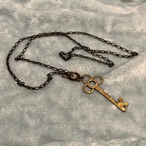 Vintage Brass key on black chain